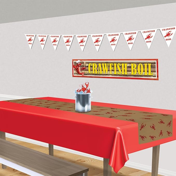 Beistle 24" x 50' New Orleans Theme Crawfish Print Kraft Paper Table Roll, Mardi Gras Party Supplies Tablecovers