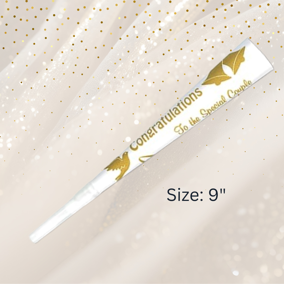 Printed Wedding/Anniversary Trumpets (white w/gold print) Party Accessory (1 count)