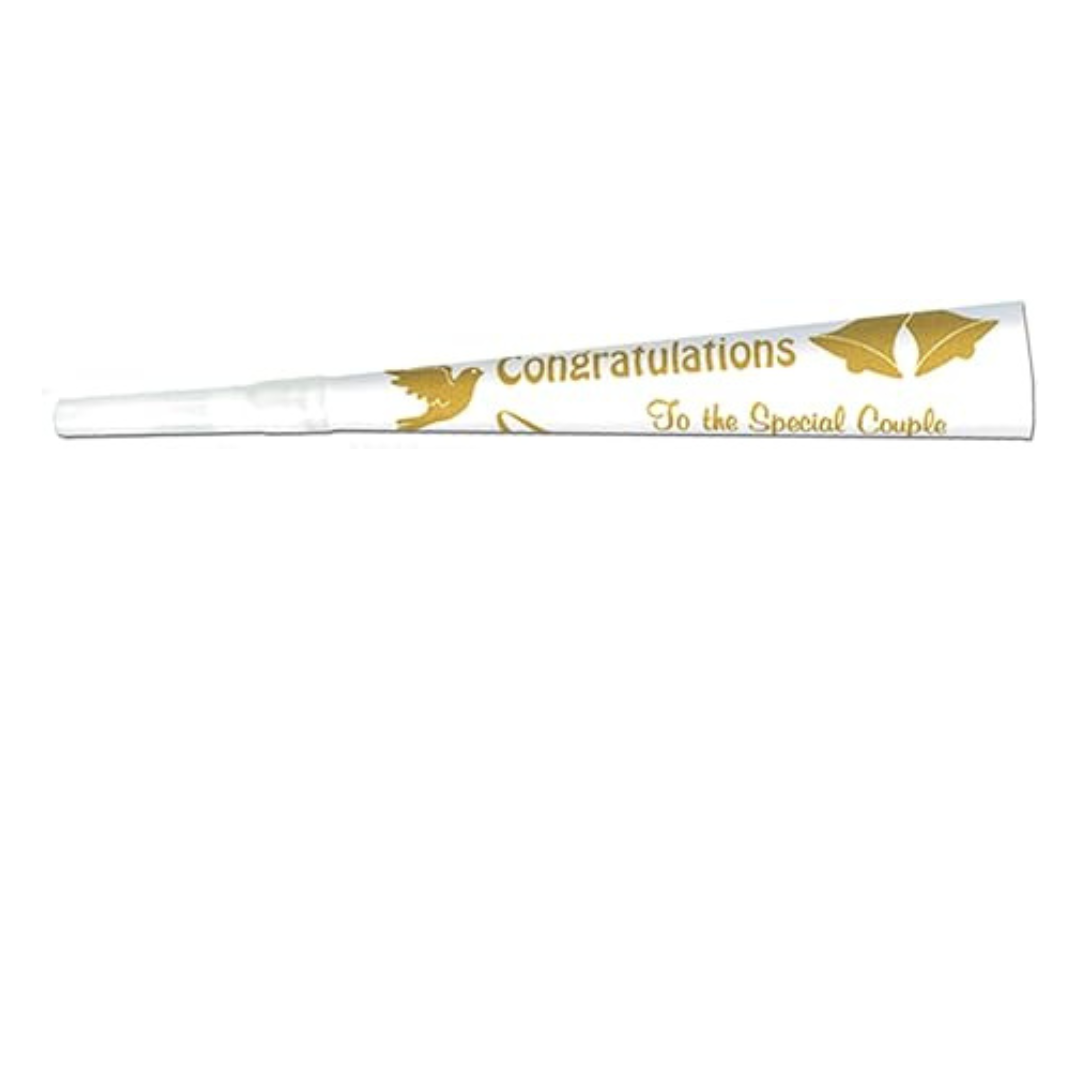 Printed Wedding/Anniversary Trumpets (white w/gold print) Party Accessory (1 count)