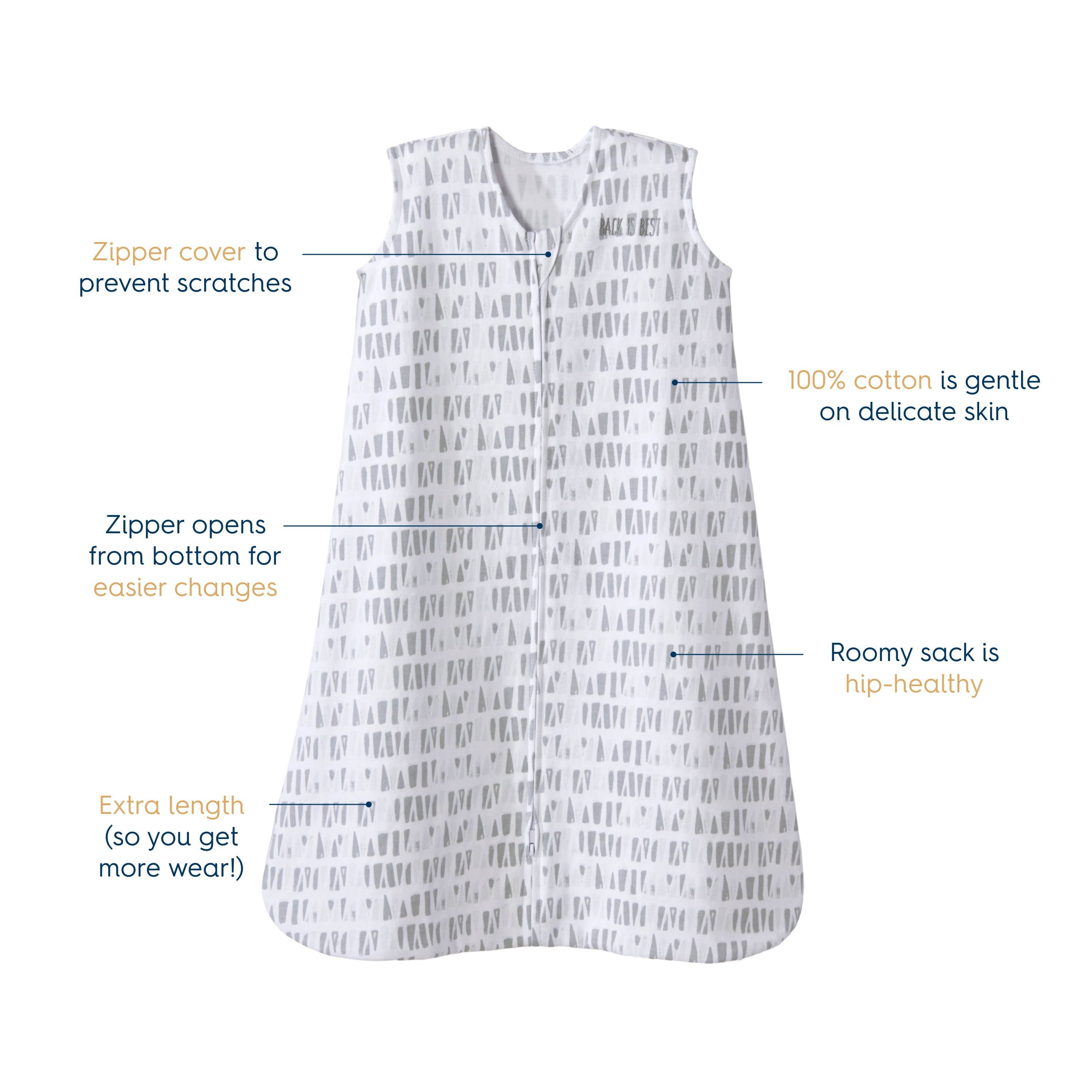HALO Grey Squares & Triangles 100% Cotton Sleepsack Wearable Blanket (12 - 18 Months)