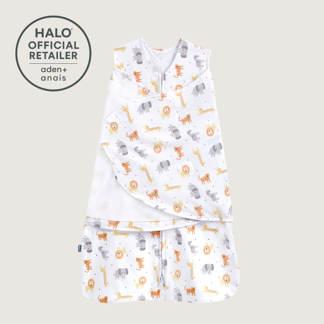 HALO 100% Cotton Sleepsack Swaddle, 3-Way Adjustable Wearable Blanket, TOG 1.5, Jungle Cotton, Newborn, 0-3 Months
