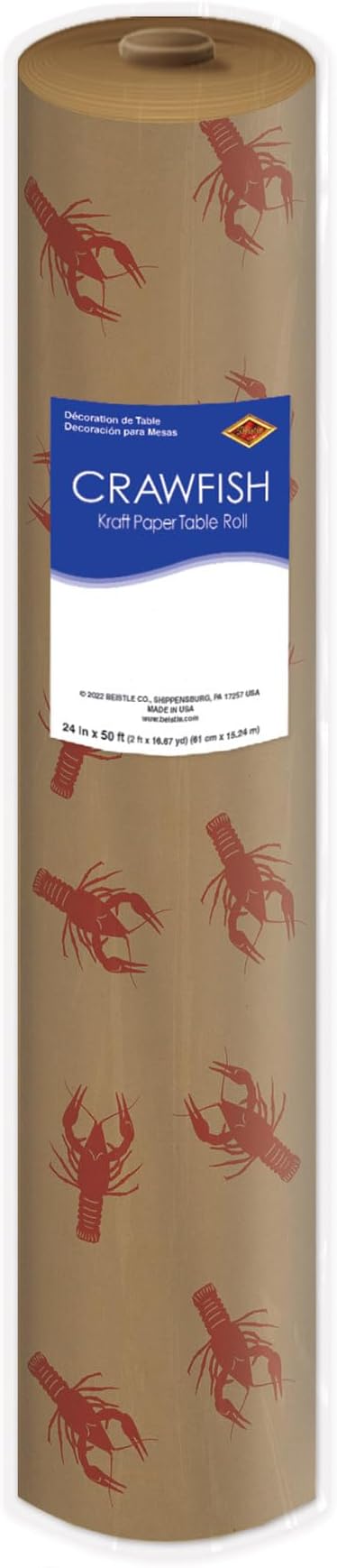 Beistle 24" x 50' New Orleans Theme Crawfish Print Kraft Paper Table Roll, Mardi Gras Party Supplies Tablecovers