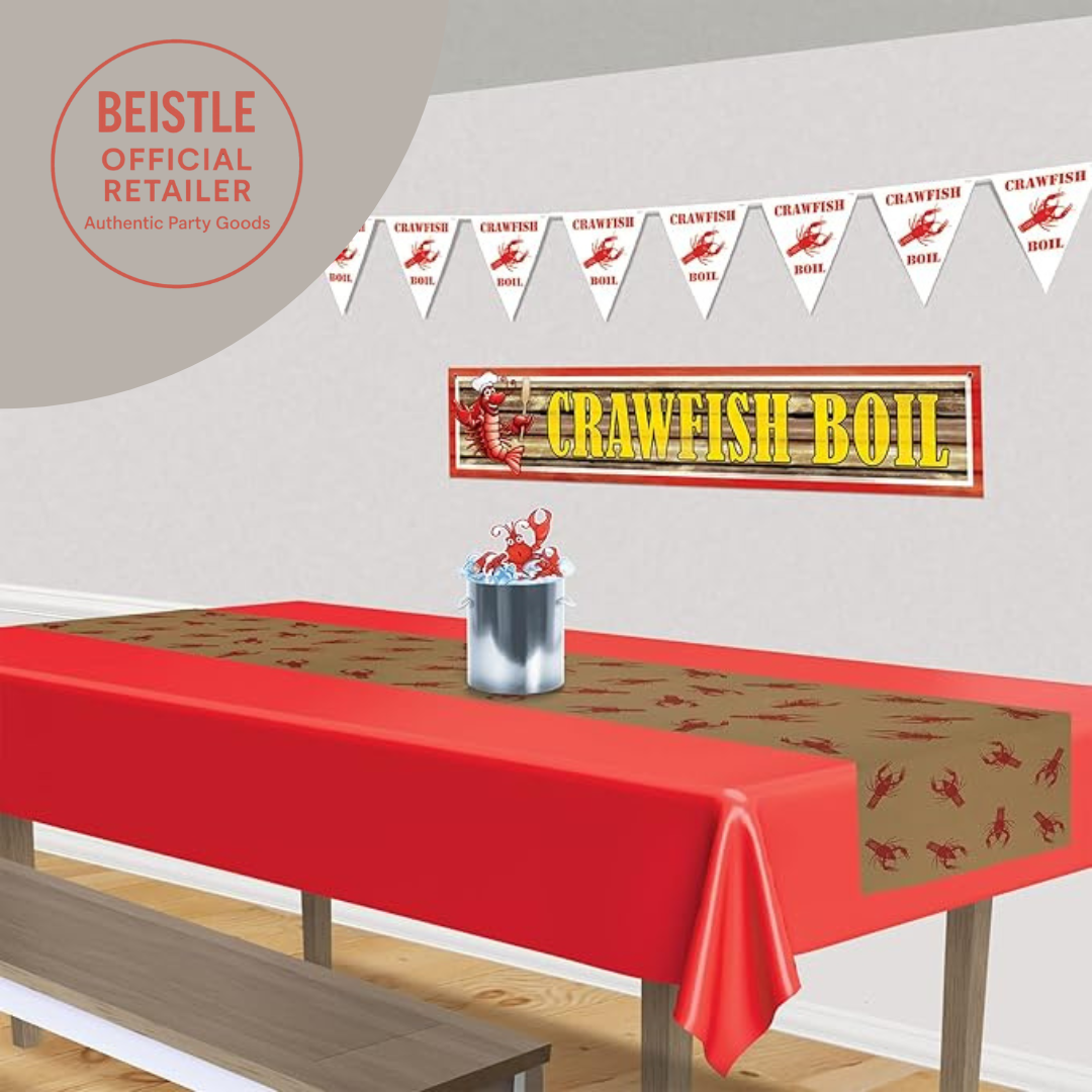 Beistle 24" x 50' New Orleans Theme Crawfish Print Kraft Paper Table Roll, Mardi Gras Party Supplies Tablecovers